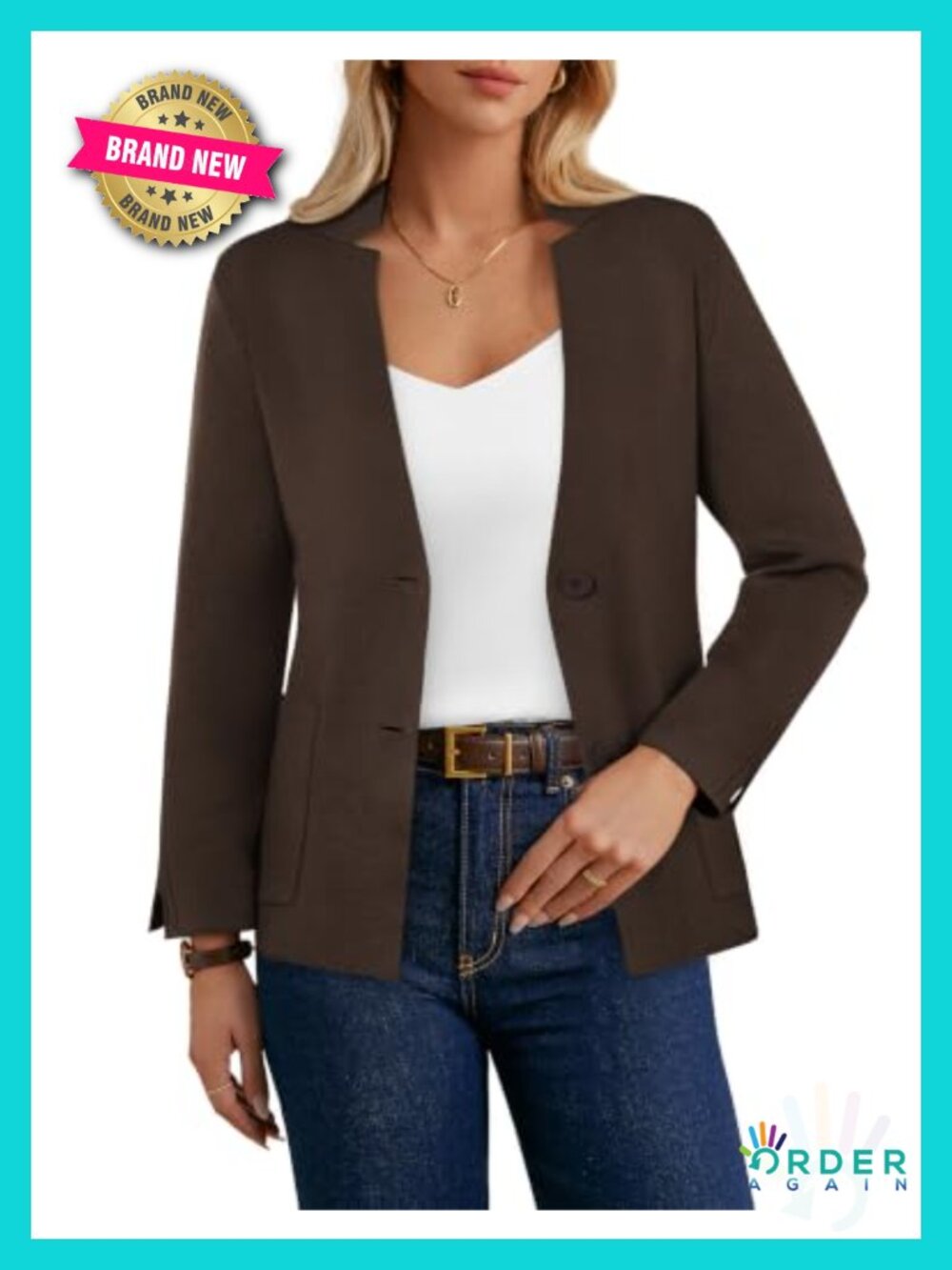 Women's Sweater Blazer Knit Cardigan Business Casual Notched Collar Button